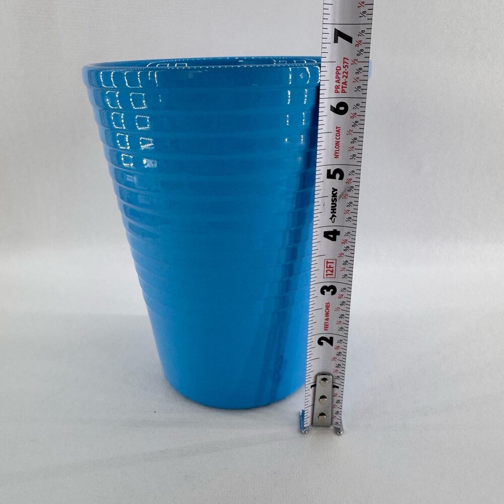 Van Krimpen Light Blue Ceramic Planter Vase Ribbed 6 1/2" Made in Germany' - Picture 6 of 7